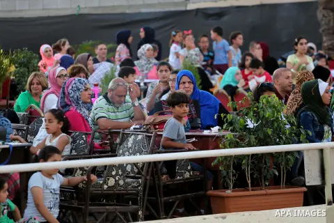 Palestinians attend the jump obstacles championship, in Gaza city on August 4, 2017. Photo by Mohammed Asad