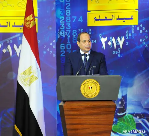 Egyptian President Abdel Fattah al-Sisi speaks during a ceremony of Science day in Cairo, Egypt, on August 6, 2017. Photo by Egyptian President Office