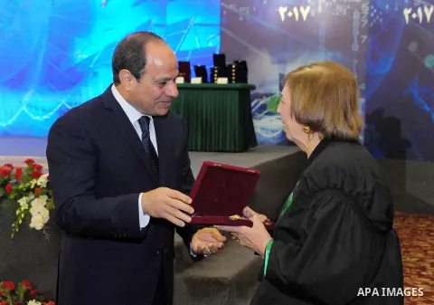Egyptian President Abdel Fattah al-Sisi attends a ceremony of Science day in Cairo, Egypt, on August 6, 2017. Photo by Egyptian President Office