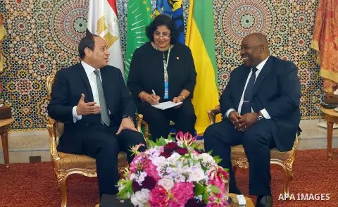 Egyptian President Abdel Fattah al-Sisi meets with Gabon's President Ali Bongo Ondimba in Libreville on August 16, 2017. Photo by Egyptian President Office