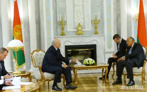 Egyptian Foreign Minister Sameh Shoukry, meets with President of the Republic of Belarus Alexander Lukashenko, in Minsk, Belarus, on August 28, 2017. Photo by Stringer