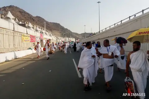 Muslim pilgrims arrive to cast stones at a pillar, symbolizing the stoning of Satan, in a ritual called "Jamarat," a rite of the annual hajj, in Mina near the holy city of Mecca, on September 1, 2017. Muslims around the...