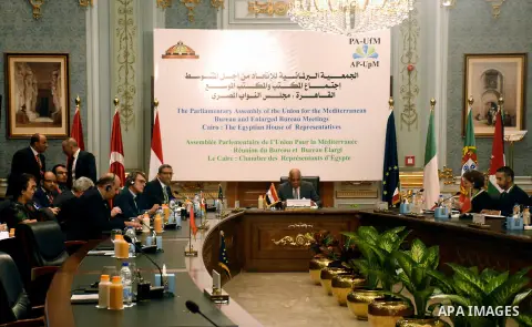 Speaker of the Egyptian parliament Ali Abdelaal, chairs a meeting of the Parliamentary Assembly of the Union for the Mediterranean, in Cairo, Egypt, 16 Septemper 2017. Photo by Stringer