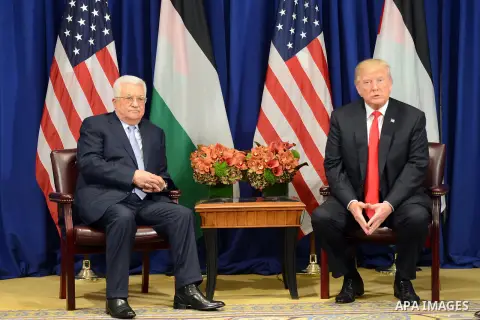 Palestinian President Mahmoud Abbas meets with US President Donald Trump in New York City, U.S. on September 19, 2017. Photo by Thaer Ghanaim