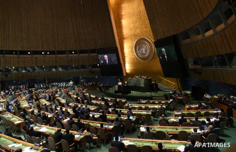 Palestinian President Mahmoud Abbas addresses the 72nd United Nations General Assembly at U.N. headquarters in New York, U.S., September 20, 2017. Photo by Thaer Ghanaim
