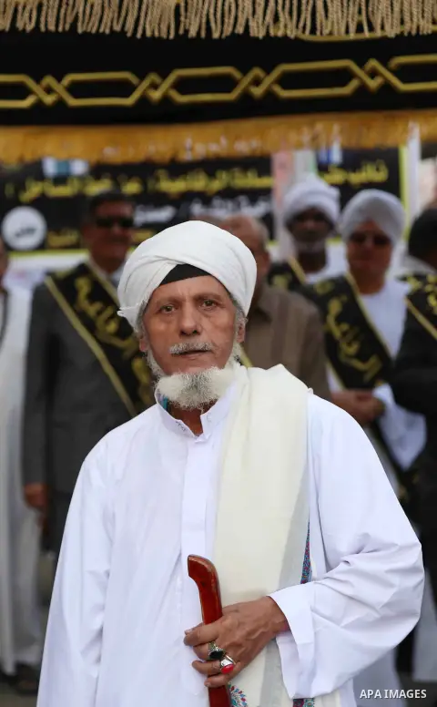 Egyptian Sufi Muslims practice ritualized Zikr (invocation) to celebrate the New Islamic Hijri year 1439 in front of al-Hussein mosque at Al-Azhar district in old Islamic Cairo, Egypt, on September 22, 2017. Photo by Amr...