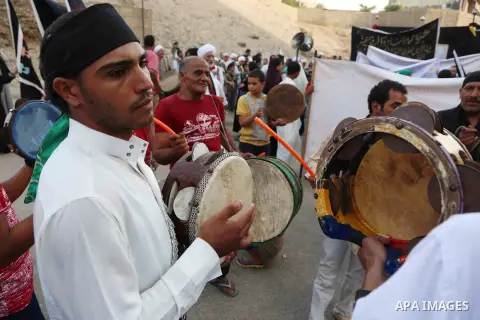 Egyptian Sufi Muslims practice ritualized Zikr (invocation) to celebrate the New Islamic Hijri year 1439 in front of al-Hussein mosque at Al-Azhar district in old Islamic Cairo, Egypt, on September 22, 2017. Photo by Amr...