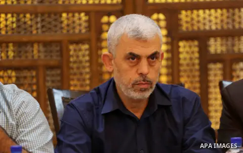 Leader of the Hamas Islamist movement, Yahya Sinwar in the Gaza Strip attends a meeting in Gaza City on September 28, 2017. Photo by Mohammed Asad