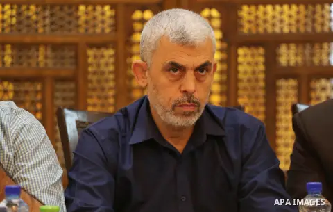 Leader of the Hamas Islamist movement, Yahya Sinwar in the Gaza Strip attends a meeting in Gaza City on September 28, 2017. Photo by Mohammed Asad