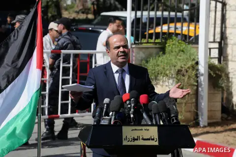 Spokesman for the Palestinian government, Yousef Al Mahmoud, speaks to media following a reconciliation cabinet meeting in Gaza City on October 3, 2017. The Palestinian reconciliation government met in Gaza for the first...