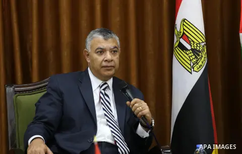 Palestinian Hamas Chief Ismail Haniyeh meets with Egyptian Intelligence Minister Khalid Fawzi at his office in Gaza City on October 3, 2017. Photo by Mohammed Asad