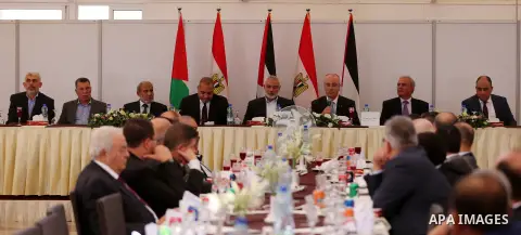 Hamas Chief Ismail Haniyeh meets with Palestinian Prime Minister Rami Hamdallah in Gaza City, October 3, 2017. Hamdallah arrived in Gaza for his first visit in two years, saying the Palestinian Authority would assume con...