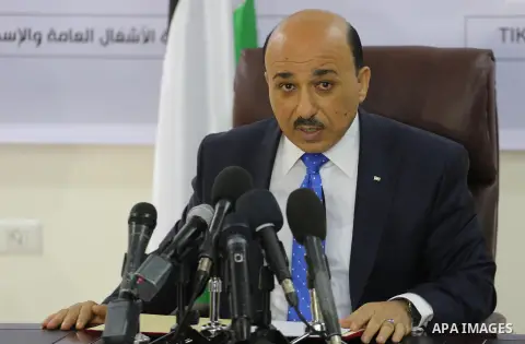 Palestinian housing minister Mufeed al-Hasayna attends the signing of housing project funded by Turkish Cooperation and Coordination Agency "TİKA", in Gaza city on October 15, 2017. Photo by Mohammed Asad