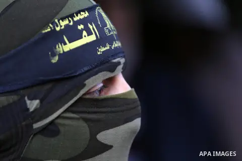 Palestinian Islamic Jihad militants attend the funeral of comrades killed in an Israeli operation to blow up a tunnel stretching from the Gaza Strip into Israel at the Bureij refugee camp, in central Gaza, on October 31,...