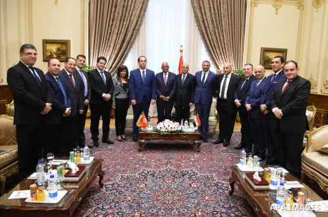 Speaker of Egypt's parliament, Ali Abdel-Al meets with Tunisian Prime Minister Youssef Chahed, in Cairo, Egypt, on November 12, 2017. Photo by Stranger