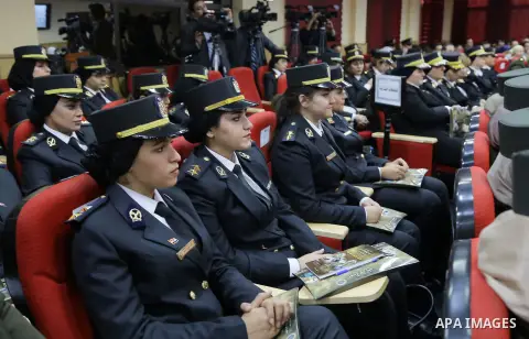 Egyptian policewomen attend the conference to honor the Egyptian woman at police Academy, in Cairo, Egypt, on November 15, 2017. Photo by Amr Sayed