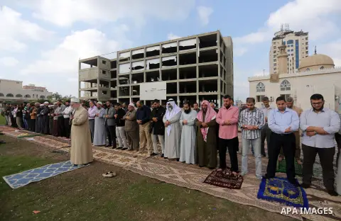 Palestinians pray for rain at al-Kateba square in Gaza City on November 19, 2017. The special Muslim prayers known as Salat al-Istisqa, it is a ritual practiced since the time of the Prophet Mohammed, are frequently held...