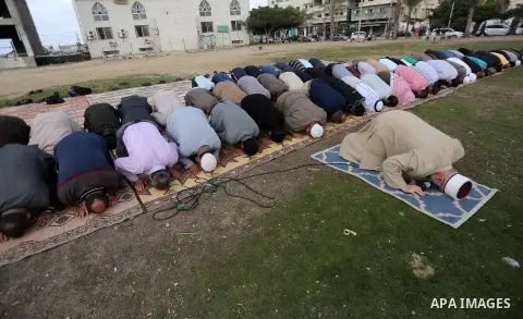 Palestinians pray for rain at al-Kateba square in Gaza City on November 19, 2017. The special Muslim prayers known as Salat al-Istisqa, it is a ritual practiced since the time of the Prophet Mohammed, are frequently held...