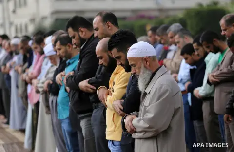 Palestinians pray for rain at al-Kateba square in Gaza City on November 19, 2017. The special Muslim prayers known as Salat al-Istisqa, it is a ritual practiced since the time of the Prophet Mohammed, are frequently held...