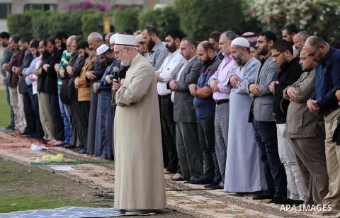 Palestinians pray for rain at al-Kateba square in Gaza City on November 19, 2017. The special Muslim prayers known as Salat al-Istisqa, it is a ritual practiced since the time of the Prophet Mohammed, are frequently held...