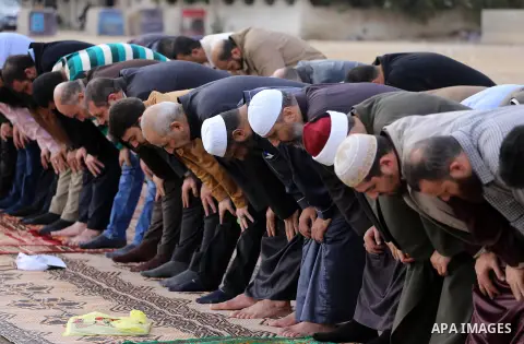 Palestinians pray for rain at al-Kateba square in Gaza City on November 19, 2017. The special Muslim prayers known as Salat al-Istisqa, it is a ritual practiced since the time of the Prophet Mohammed, are frequently held...