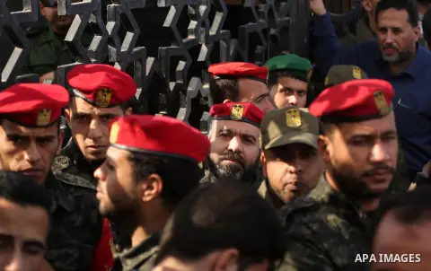 Palestinian security forces stand guard outside the Rafah border crossing with Egypt in the southern Gaza Strip on November 20, 2017, following its opening for three days for the first time since a Palestinian reconcilia...