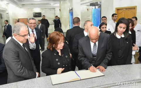 Speaker of Egypt's parliament, Ali Abdel-Al, visits victims of the attack that targeted the Rawda mosque, at Dar Al Shifa Hospital, in Cairo on November 27, 2017. Photo by Stringer