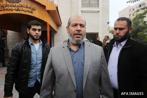 Senior Hamas leader Khalil al-Hayah leaves following the meeting with members of Palestinian factions after they returning to the Gaza Strip from Cairo, in Gaza city on December 5, 2017. Photo by Mohammed Asad
