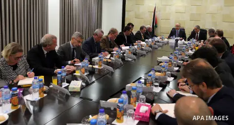 Palestinian Prime Minister, Rami Hamdallah, meets with Consuls, ambassadors and representatives of the European Union, in the West bank city of Ramallah, on December 6 , 2017. Photo by Prime Minister Office