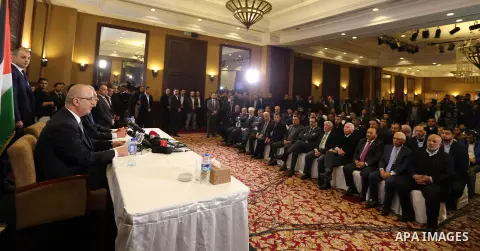 Palestinian Prime Minister ,Rami Hamdallah, speaks during a Press Conference in Gaza city on December 07, 2017. Photo by Prime Minister Office