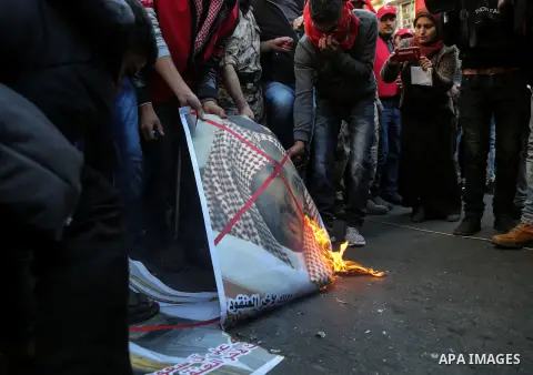 Palestinian supporters of the Popular Front for the Liberation of Palestine (PFLP) take part in a protest against US President Donald Trump's decision to recognise Jerusalem as the capital of Israel, in Gaza city on Dece...