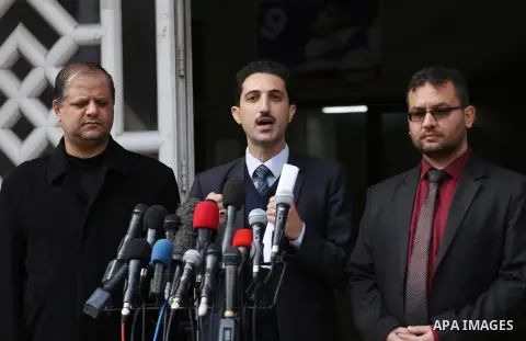 Head of the union staff, Yacoub Ghandour speaks during a press conference, in Gaza city, on December 10, 2017. Photo by Mohammed Asad