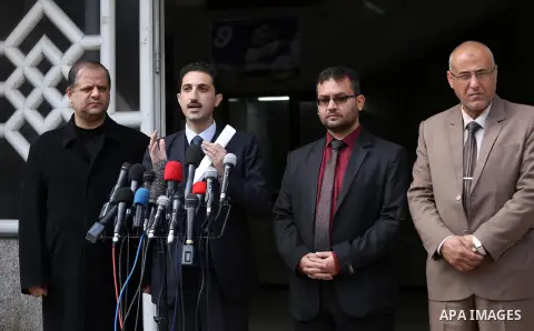 Head of the union staff, Yacoub Ghandour speaks during a press conference, in Gaza city, on December 10, 2017. Photo by Mohammed Asad