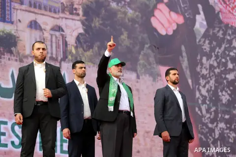 Head of the Political Bureau of Hamas, Ismail Haniyeh attends an event held to mark the 30th anniversary of Hamas, at Al-Katiba Square on December 14, 2017 in Gaza City. Photo by Ashraf Amra