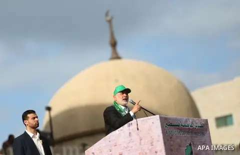 Head of the Political Bureau of Hamas, Ismail Haniyeh attends an event held to mark the 30th anniversary of Hamas, at Al-Katiba Square on December 14, 2017 in Gaza City. Photo by Ashraf Amra