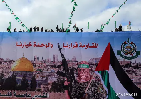 Head of the Political Bureau of Hamas, Ismail Haniyeh attends an event held to mark the 30th anniversary of Hamas, at Al-Katiba Square on December 14, 2017 in Gaza City, Gaza Photo by Mohammed Dahman