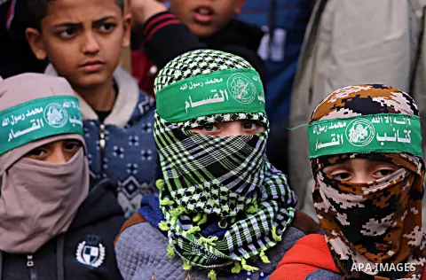 Palestinians take part in a protest against US President Donald Trump's decision to recognise Jerusalem as the capital of Israel, in Khan youis in the southen of Gaza strip, on December 15, 2017. Thousands of Palestinian...