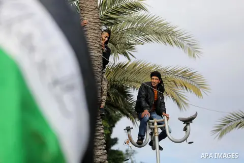 Palestinians take part during a protest against US President Donald Trump's decision to recognise Jerusalem as the capital of Israel, in Gaza city, on December 15, 2017. Thousands of Palestinians protested again in Jerus...