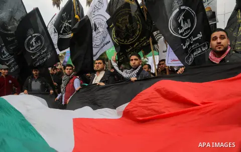 Palestinians take part during a protest against US President Donald Trump's decision to recognise Jerusalem as the capital of Israel, in Gaza city, on December 15, 2017. Thousands of Palestinians protested again in Jerus...