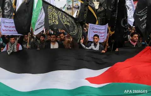 Palestinians take part during a protest against US President Donald Trump's decision to recognise Jerusalem as the capital of Israel, in Gaza city, on December 15, 2017. Thousands of Palestinians protested again in Jerus...