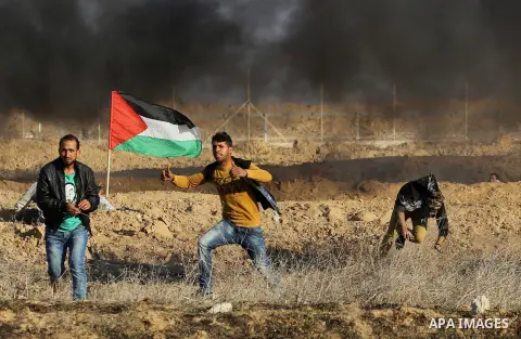 Palestinian protesters clash with Israeli forces, in Khan Younis in the southern Gaza Strip, on December 15, 2017. Thousands of Palestinians protested again in Jerusalem against US President Donald Trump's decision to re...