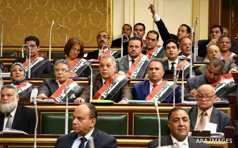 Egyptian parliament members attend the parliament plenary meeting to discuss US President Donald Trump's declaration of Jerusalem as Israel's capital, in Cairo, Egypt, on December 17, 2017. Photo by Amr Sayed