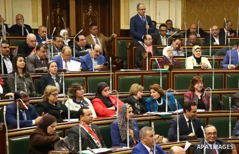 Egyptian parliament members attend the parliament plenary meeting to discuss US President Donald Trump's declaration of Jerusalem as Israel's capital, in Cairo, Egypt, on December 17, 2017. Photo by Amr Sayed
