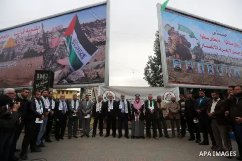 Palestinian supporters of Hamas movement take part in a protest against Trump's decision to recognize Jerusalem as the capital of Israel, in Gaza city, on December 18, 2017. Photo by Mohammed Asad
