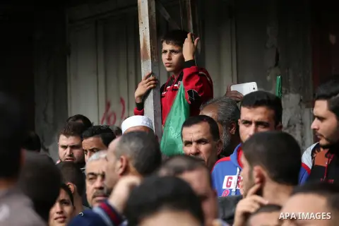 Palestinian supporters Hamas movement take part during a protest against U.S. President Donald Trump's decision to recognise Jerusalem as the capital of Israel, in Jabalia refugee camp in the northern Gaza strip on Decem...