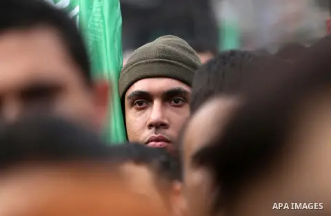 Palestinian supporters Hamas movement take part during a protest against U.S. President Donald Trump's decision to recognise Jerusalem as the capital of Israel, in Jabalia refugee camp in the northern Gaza strip on Decem...