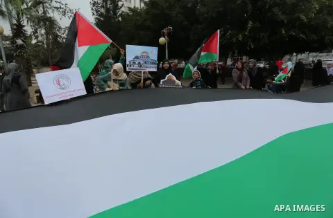 Palestinian women take part during a protest against U.S. President Donald Trump's decision to recognise Jerusalem as the capital of Israel, in Gaza City December 24, 2017. Photo by Ashraf Amra
