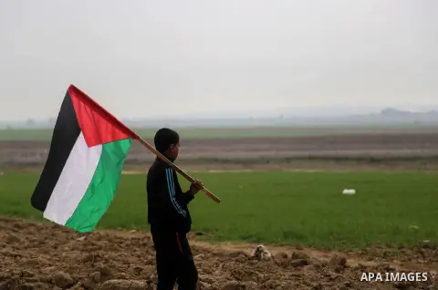 A Palestinian boy holds the national flag during a rally in solidarity with Palestinian prisoners held in Israeli jails, in the northern Gaza Strip December 29, 2017. Photo by Mohammed Dahman