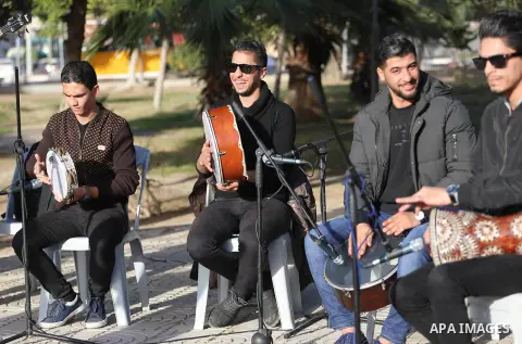 Palestinian DawaWin Musical Band organizes a concert to support Jerusalem, in Gaza City, on January 11, 2018. Photo by Mohammed Asad