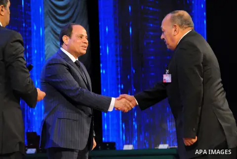 Egyptian President Abdel Fattah al-Sisi participates in a celebration marking Police Day, in Cairo, Egypt, on January 24, 2018. Photo by Egyptian President Office